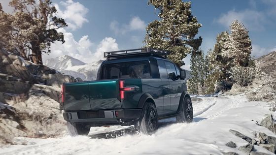 Ein speziell gebauter Trcuk Canoo-Pickup mit einem 8 Fuß langen Bett mit ausreichend Stauraum