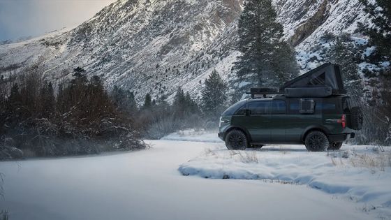 Ein speziell gebauter Trcuk Canoo-Pickup mit einem 8 Fuß langen Bett mit ausreichend Stauraum